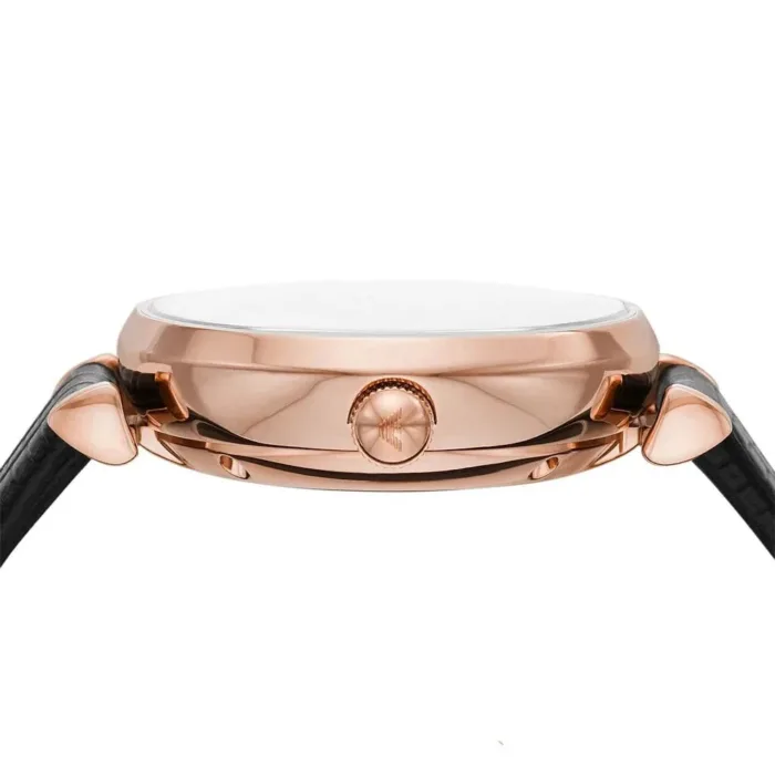 Emporio Armani Gianni T Bar Mother of Pearl White Dial Black Leather Strap Watch For Women - AR60047 - Image 7